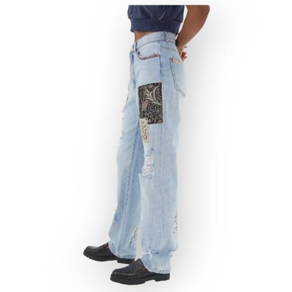 BDG Urban Outfitters High‑Waist Patchwork Cowboy Jeans 25 Boho Statement Denim - Picture 4 of 16